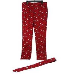 U Look Ugly Today Red Reindeer Christmas Pants And Tie Adjustable Waist 37-38